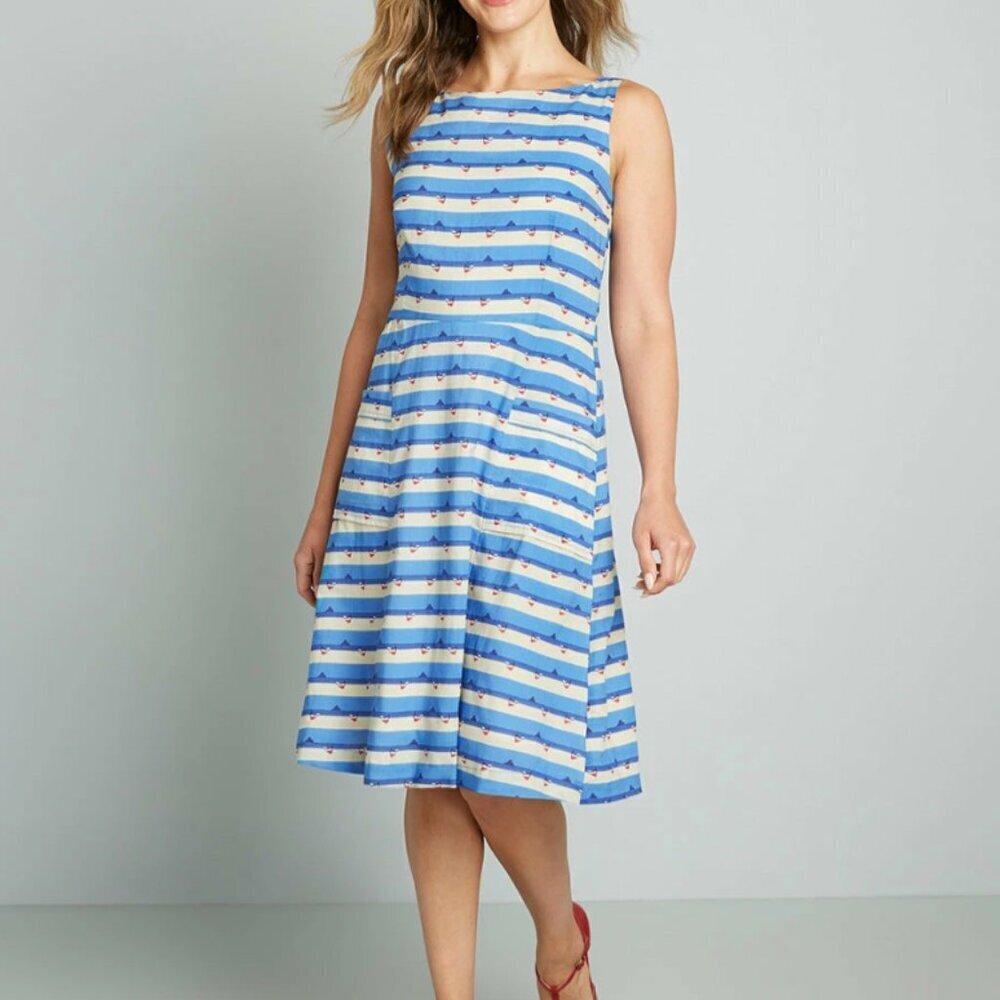 Pretty Vacant Seascape Beach Cotton Midi Dress Size 3XL